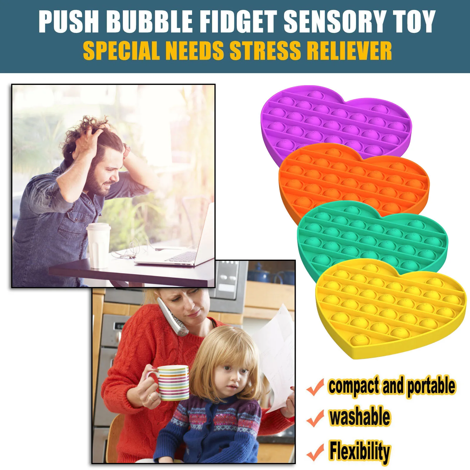 

Love Push Bubble Fidget Sensory Toy Autism Special Needs Stress Reliever Toys Squishy AнисѬесс Adult Kids Funny Antistress Toy